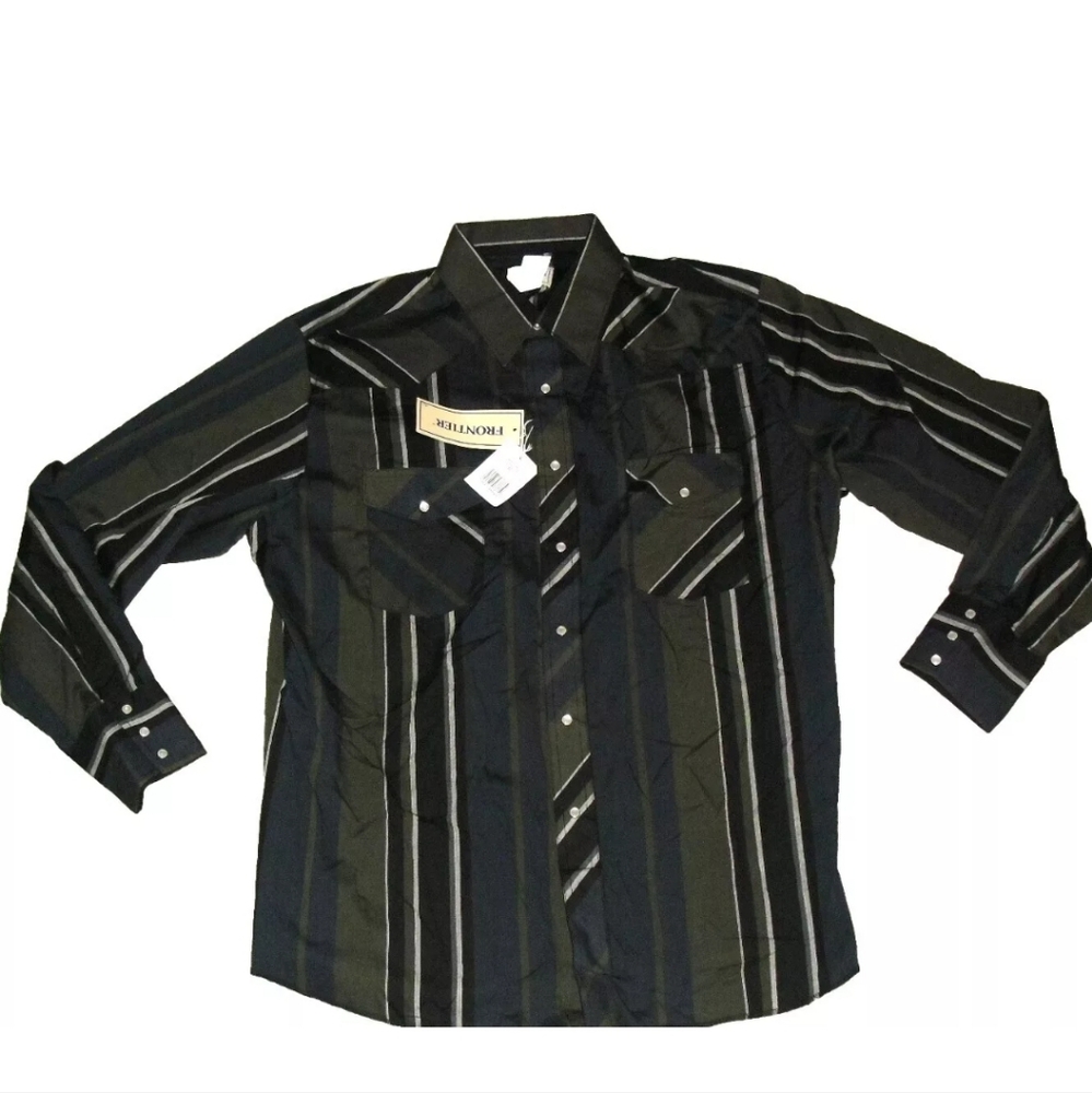 Frontier 90s Vintage Mens Pearl Buttons Stripes Long Sleeve Shirt sz. XL New